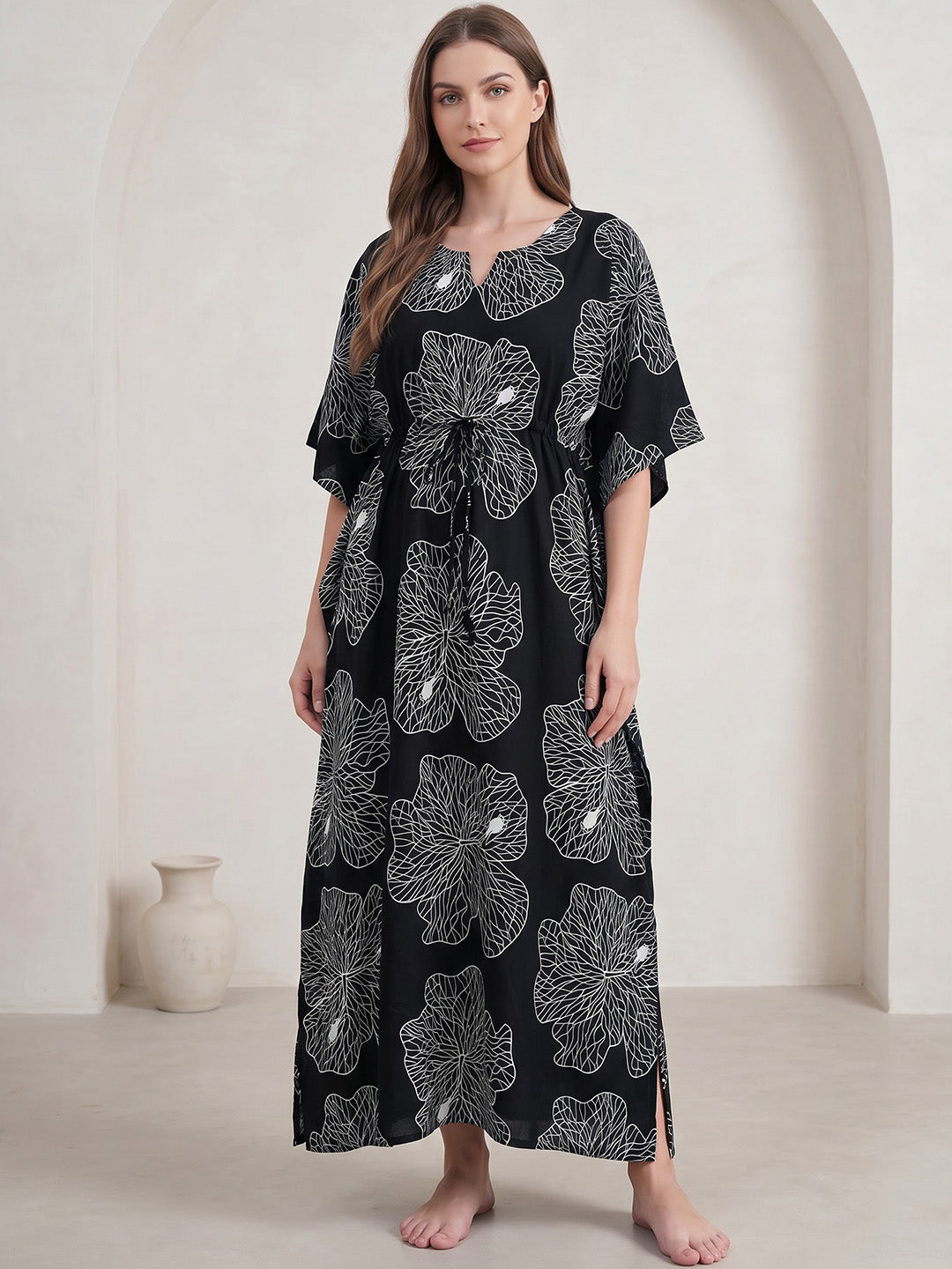 Black Abstract Rayon Kaftan