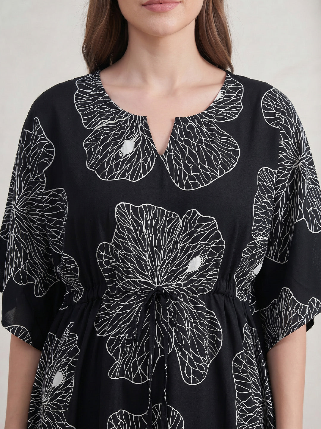 Black Abstract Rayon Kaftan