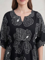 Black Abstract Rayon Kaftan