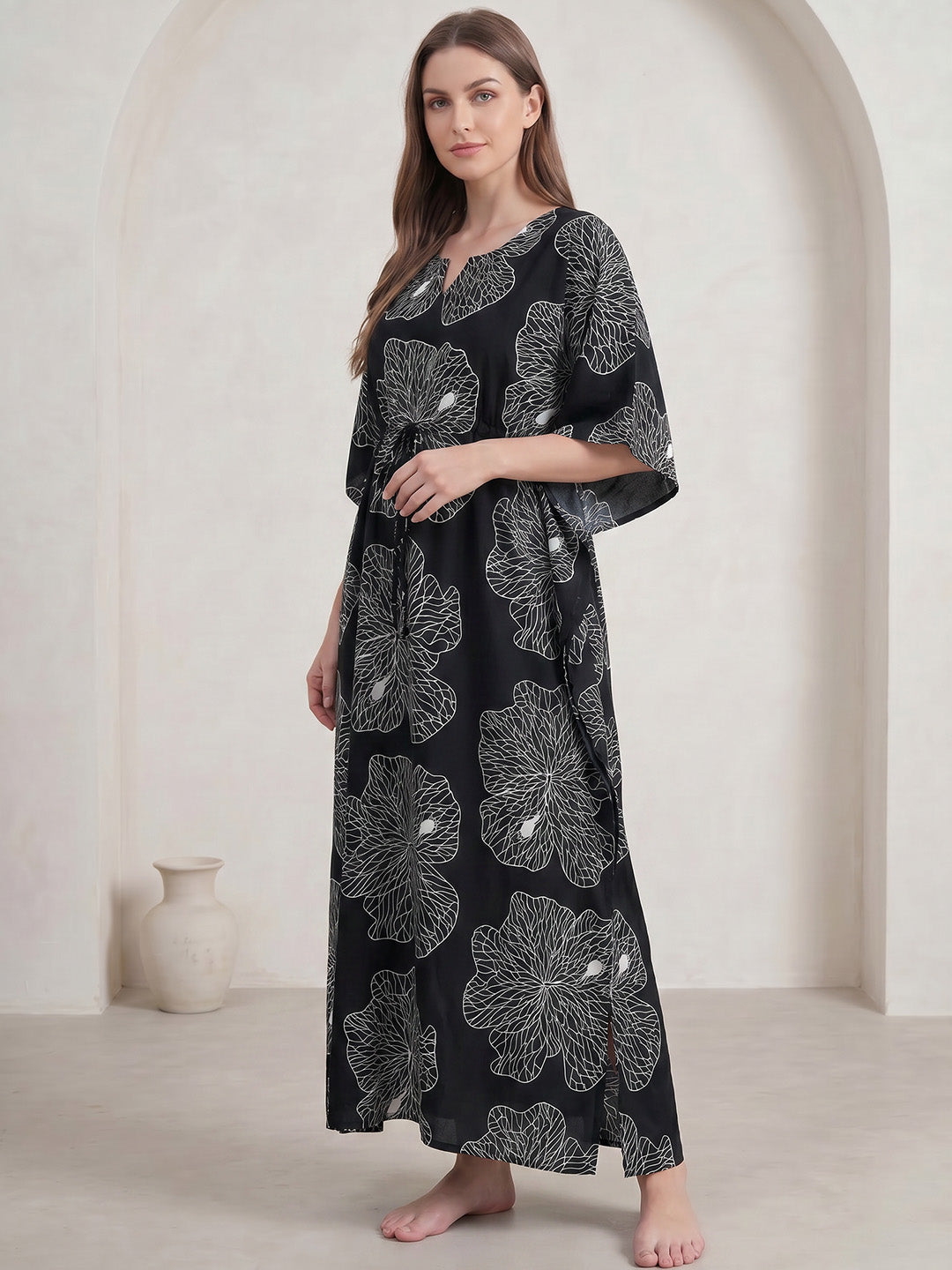 Black Abstract Rayon Kaftan