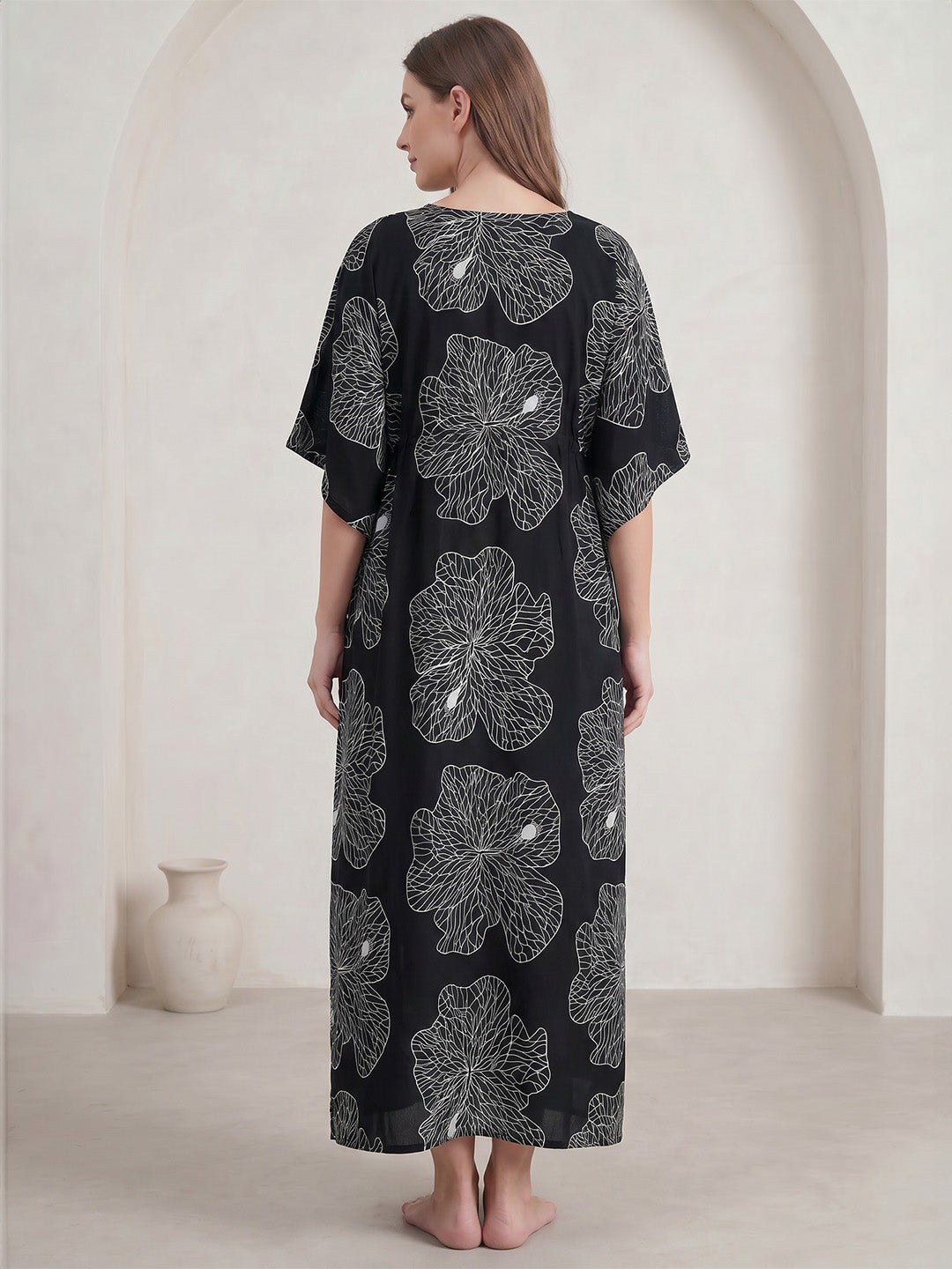 Black Abstract Rayon Kaftan