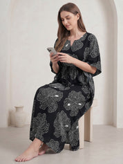 Black Abstract Rayon Kaftan