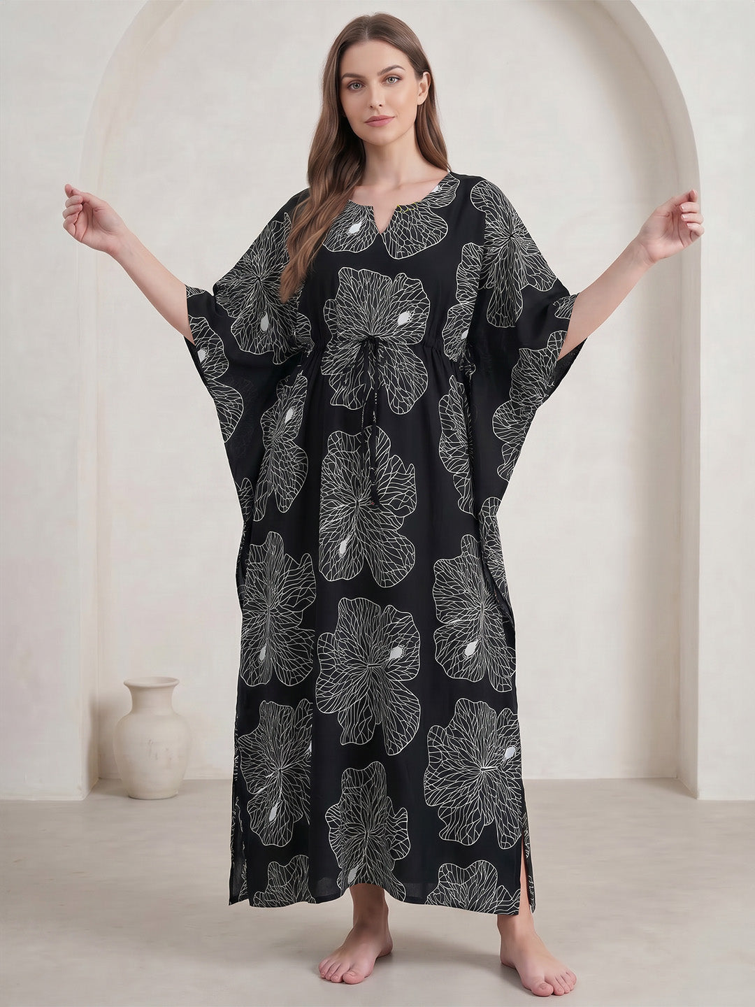 Black Abstract Rayon Kaftan