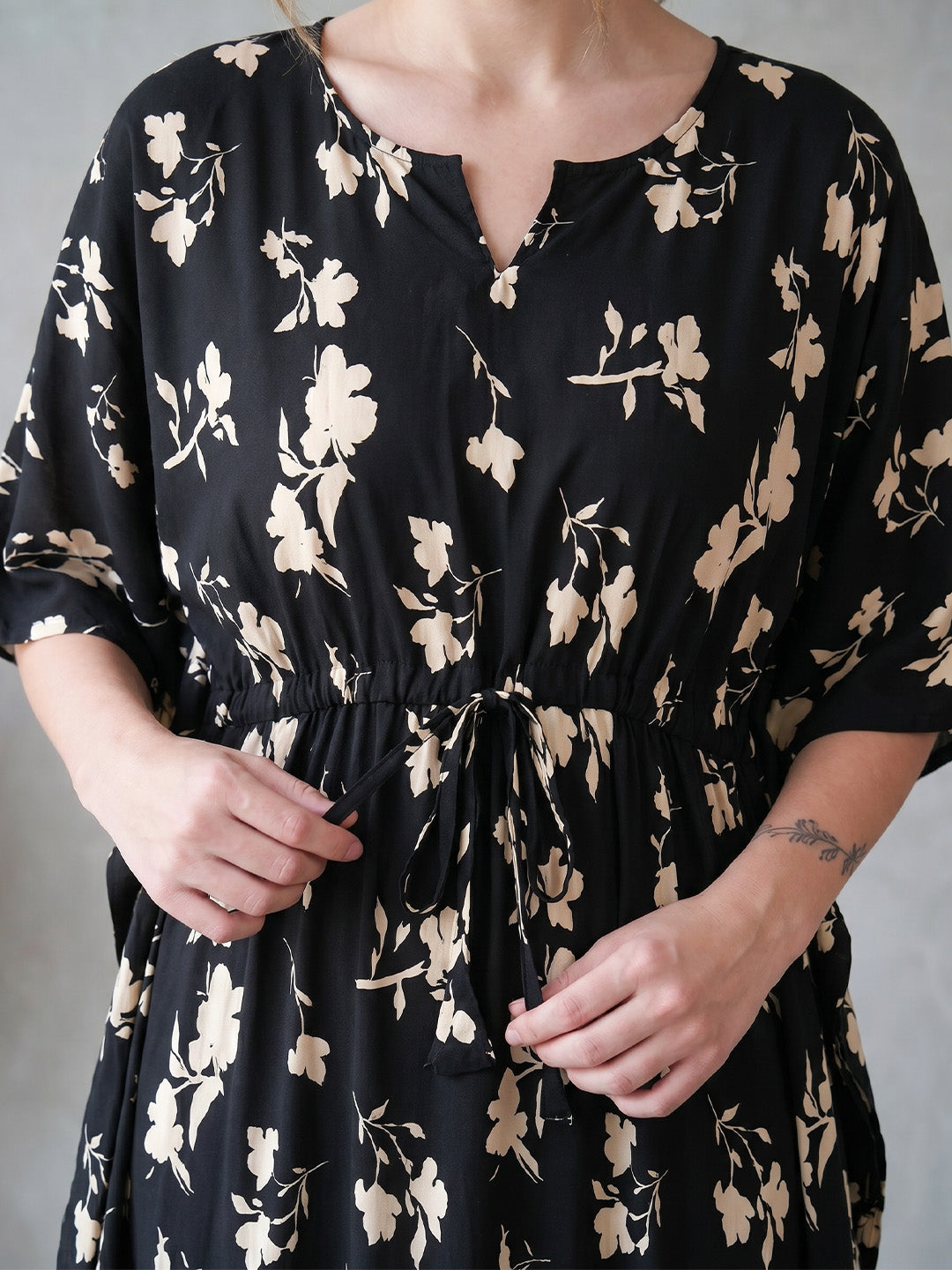 Black Floral Rayon Kaftan