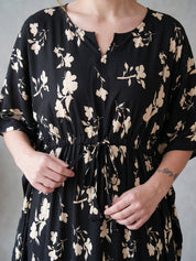 Black Floral Rayon Kaftan