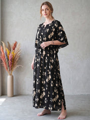 Black Floral Rayon Kaftan