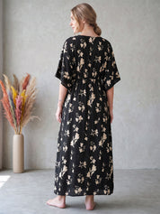 Black Floral Rayon Kaftan