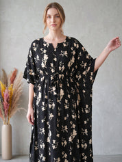 Black Floral Rayon Kaftan