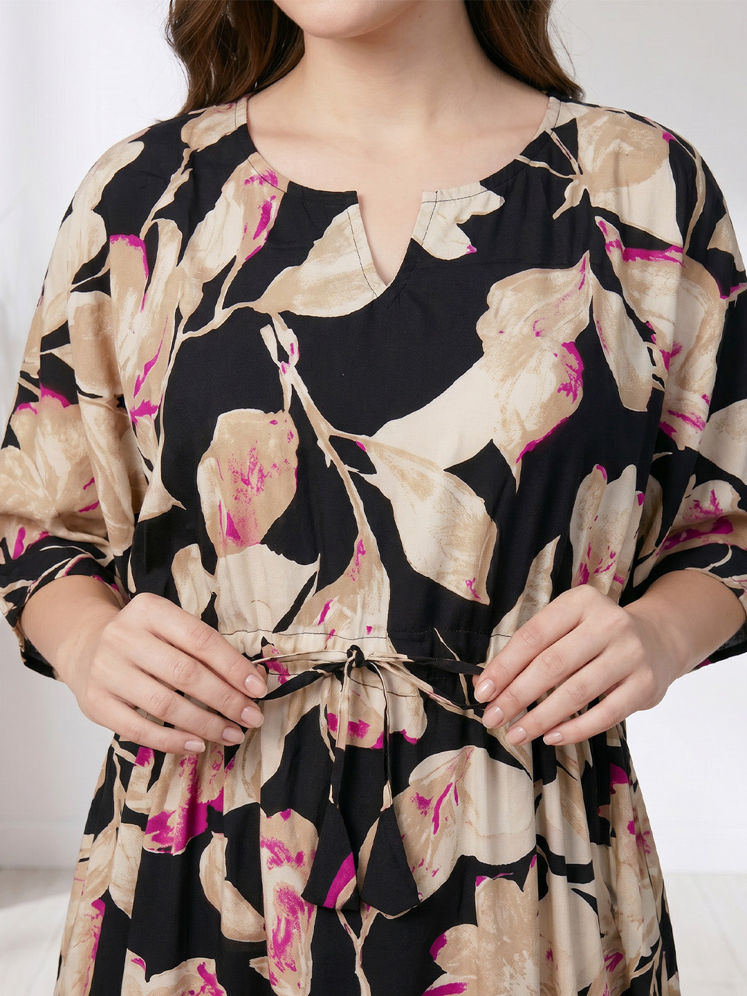 Black Floral Rayon Kaftan