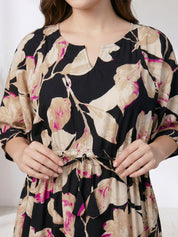 Black Floral Rayon Kaftan