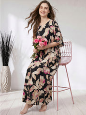 Black Floral Rayon Kaftan