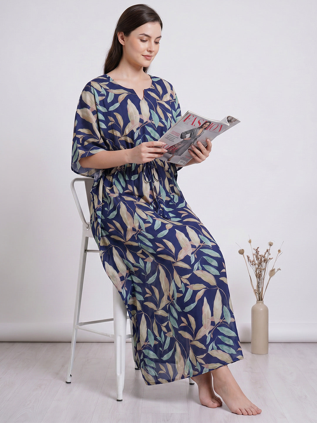 Blue Leaf Rayon Kaftan