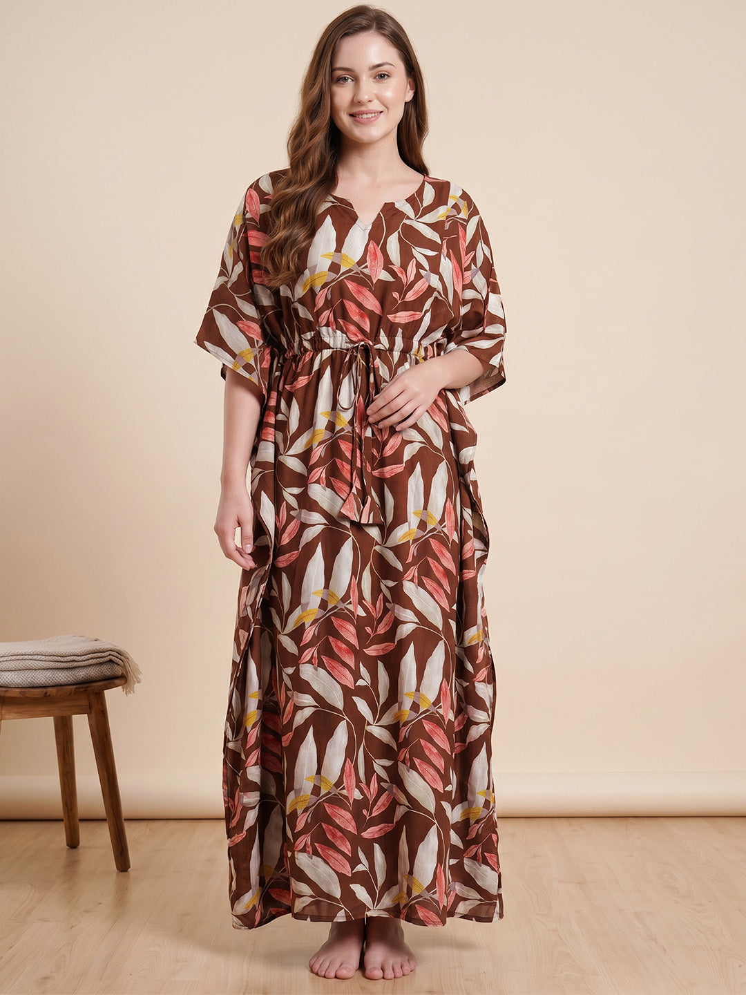 Brown Leaf Rayon Kaftan