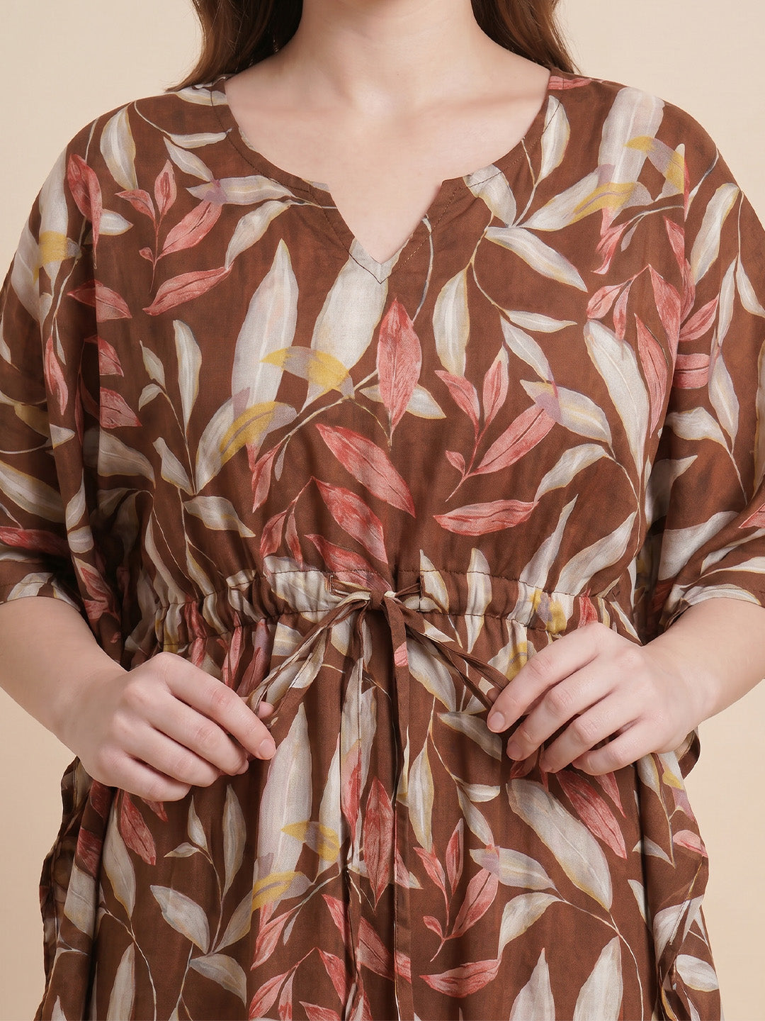Brown Leaf Rayon Kaftan