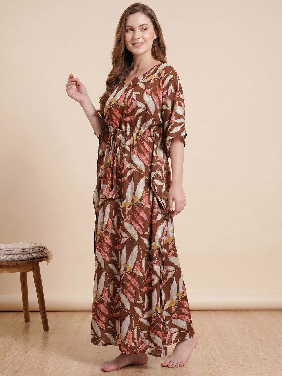 Brown Leaf Rayon Kaftan
