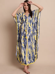 Yellow & Blue Tie & Dye Maternity Kaftan
