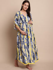 Yellow & Blue Tie & Dye Maternity Kaftan