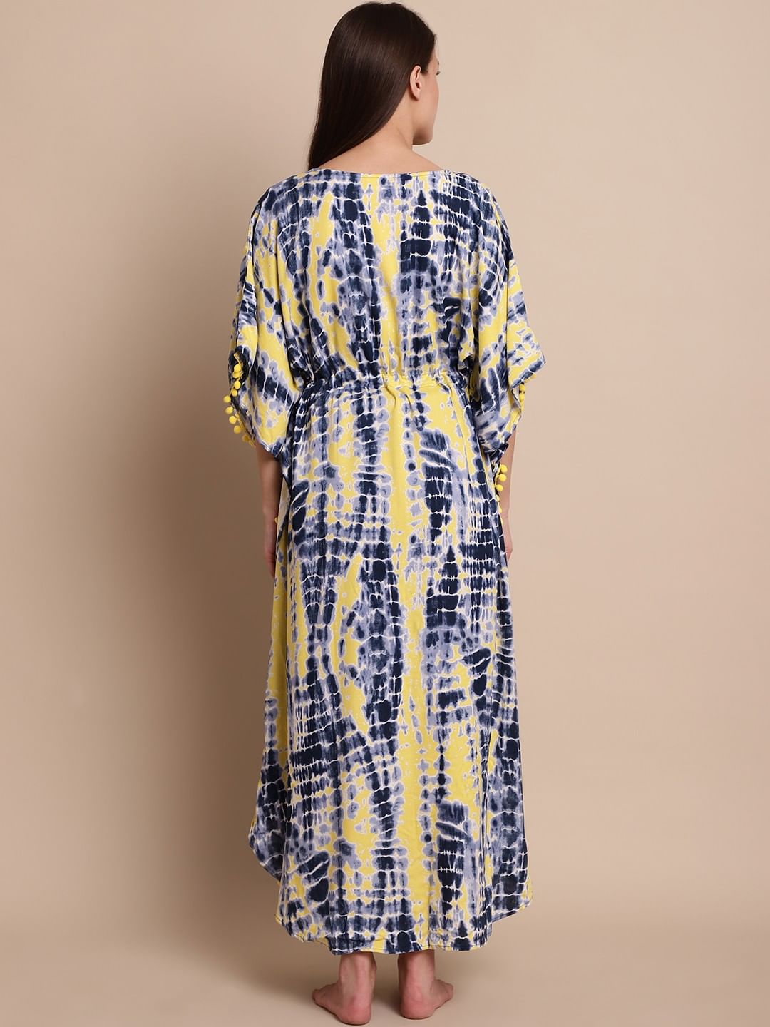 Yellow & Blue Tie & Dye Maternity Kaftan