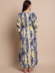 Yellow & Blue Tie & Dye Maternity Kaftan