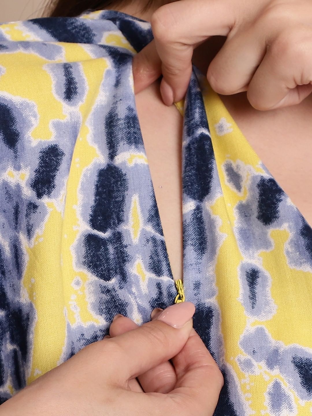 Yellow & Blue Tie & Dye Maternity Kaftan
