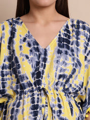 Yellow & Blue Tie & Dye Maternity Kaftan