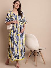 Yellow & Blue Tie & Dye Maternity Kaftan