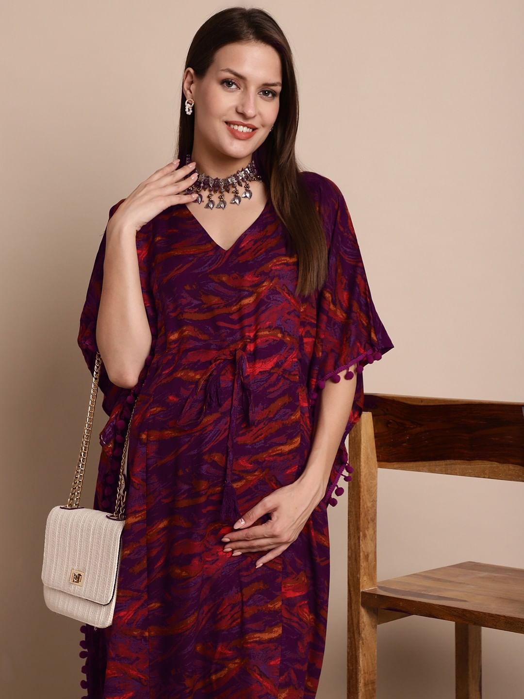 Purple Printed Maternity Kaftan