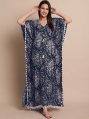 Navy Blue Paisely Print Maternity Kaftan