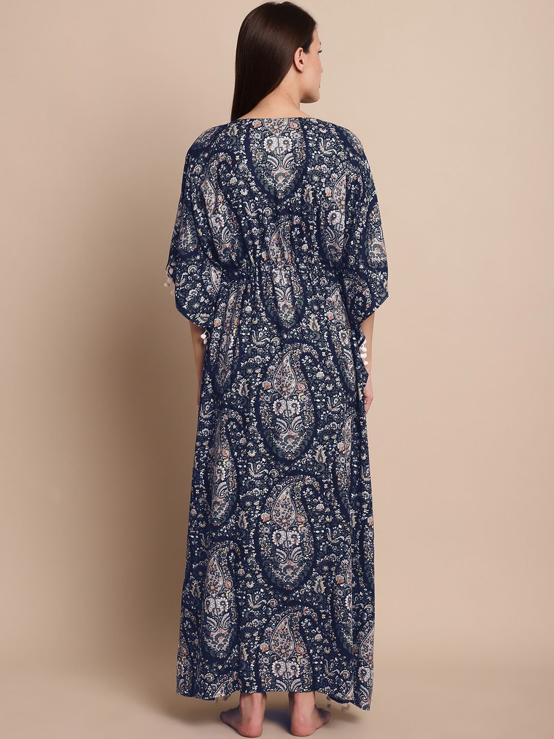Navy Blue Paisely Print Maternity Kaftan