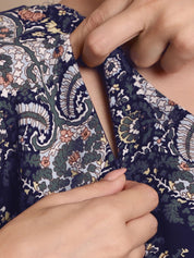 Navy Blue Paisely Print Maternity Kaftan