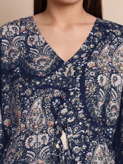 Navy Blue Paisely Print Maternity Kaftan