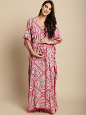 Pink Printed Rayon Maternity Kaftan