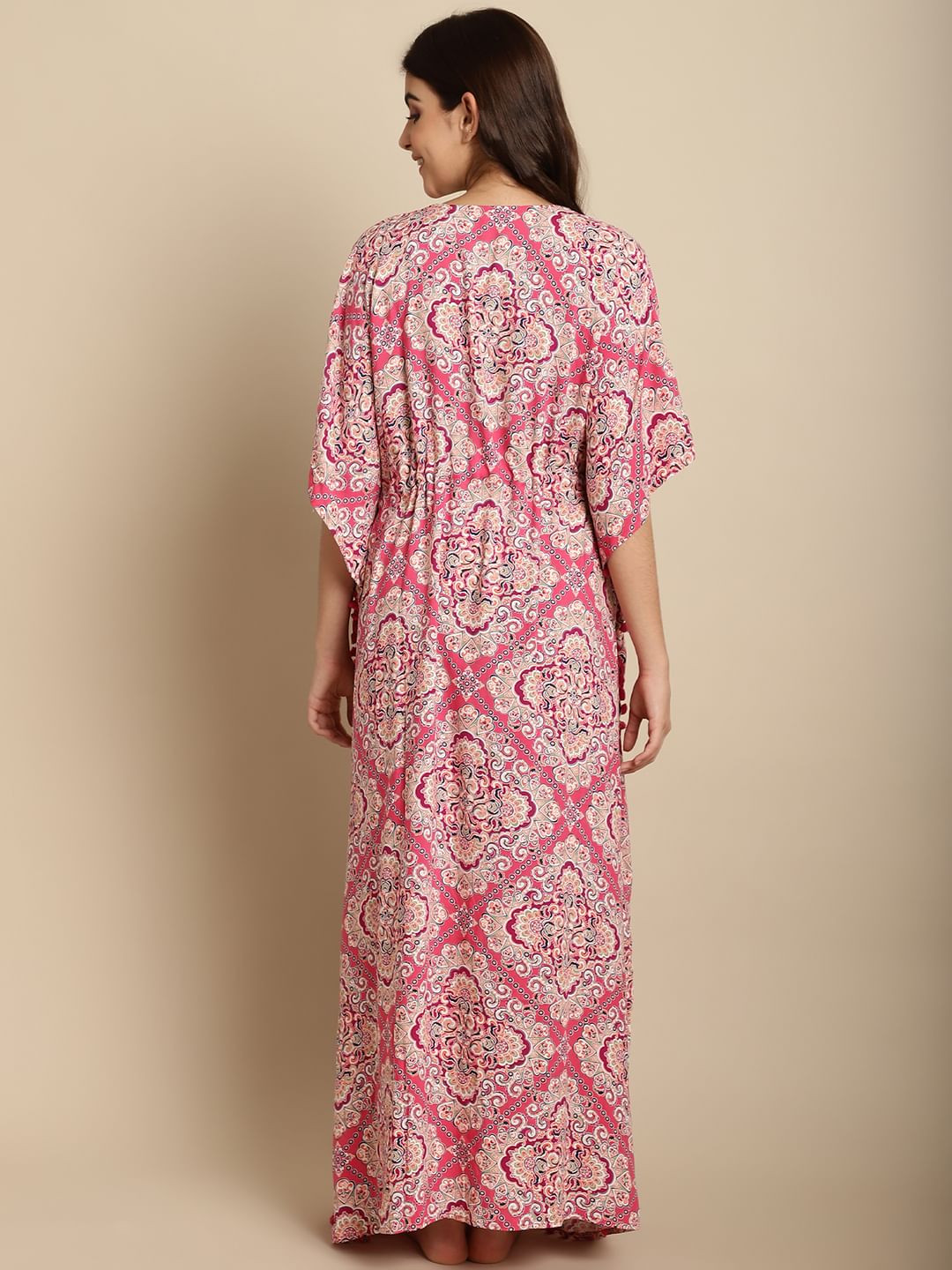 Pink Printed Rayon Maternity Kaftan