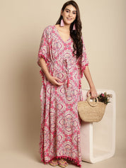 Pink Printed Rayon Maternity Kaftan