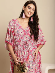 Pink Printed Rayon Maternity Kaftan