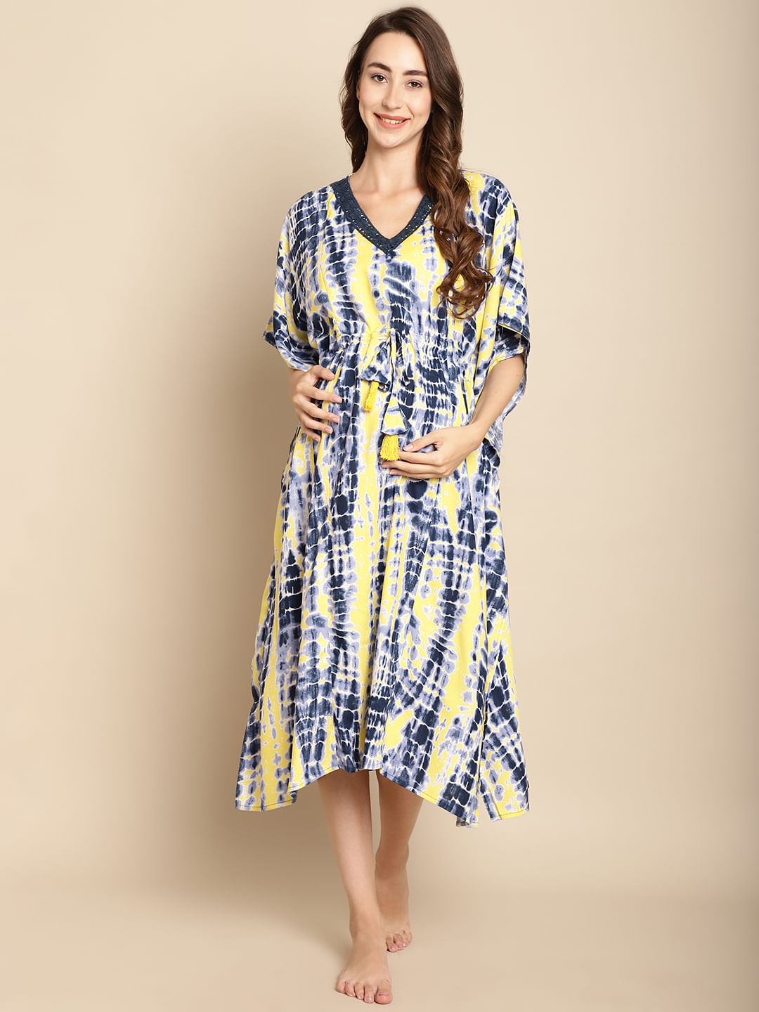 Tie & Dye Blue Maternity Kaftan
