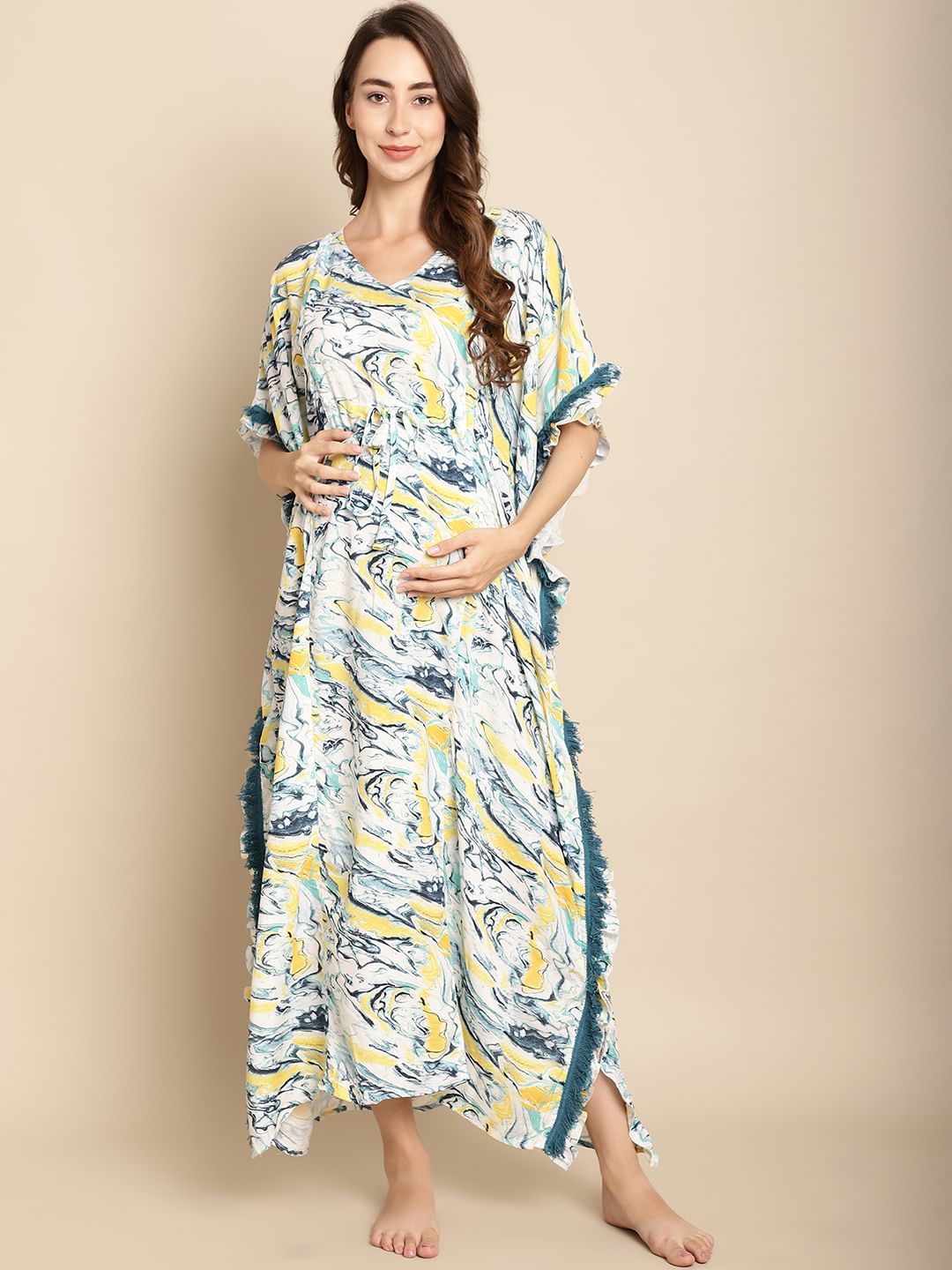 Marble Print Blue Maternity Kaftan