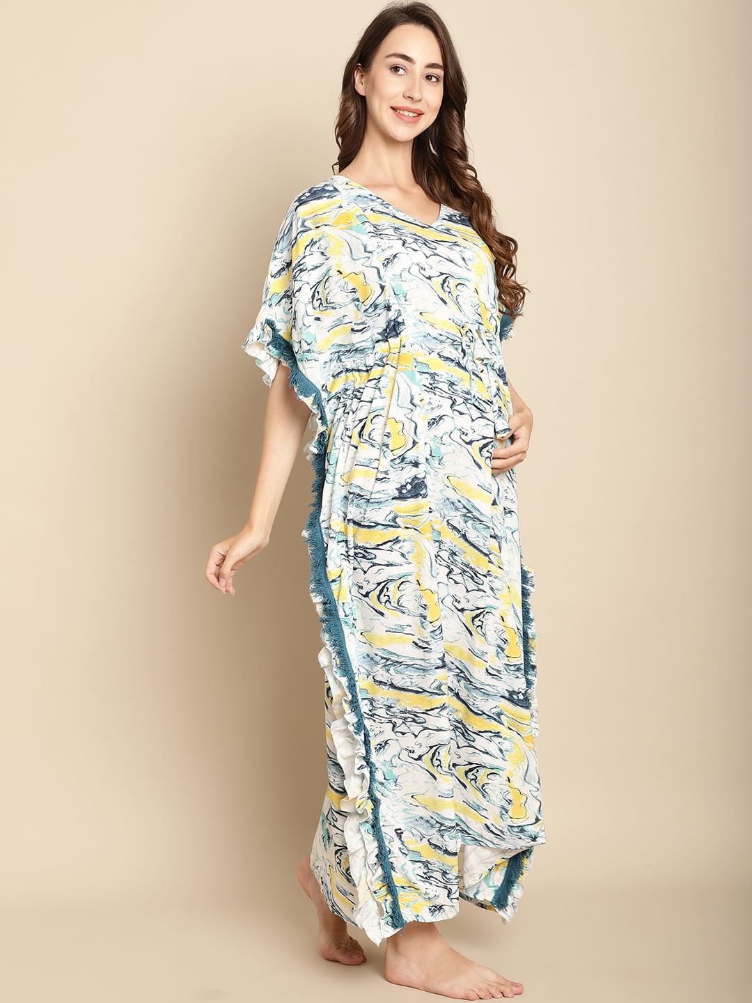 Marble Print Blue Maternity Kaftan