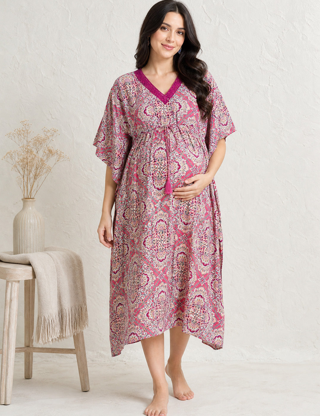 Printed Pink Maternity Kaftan
