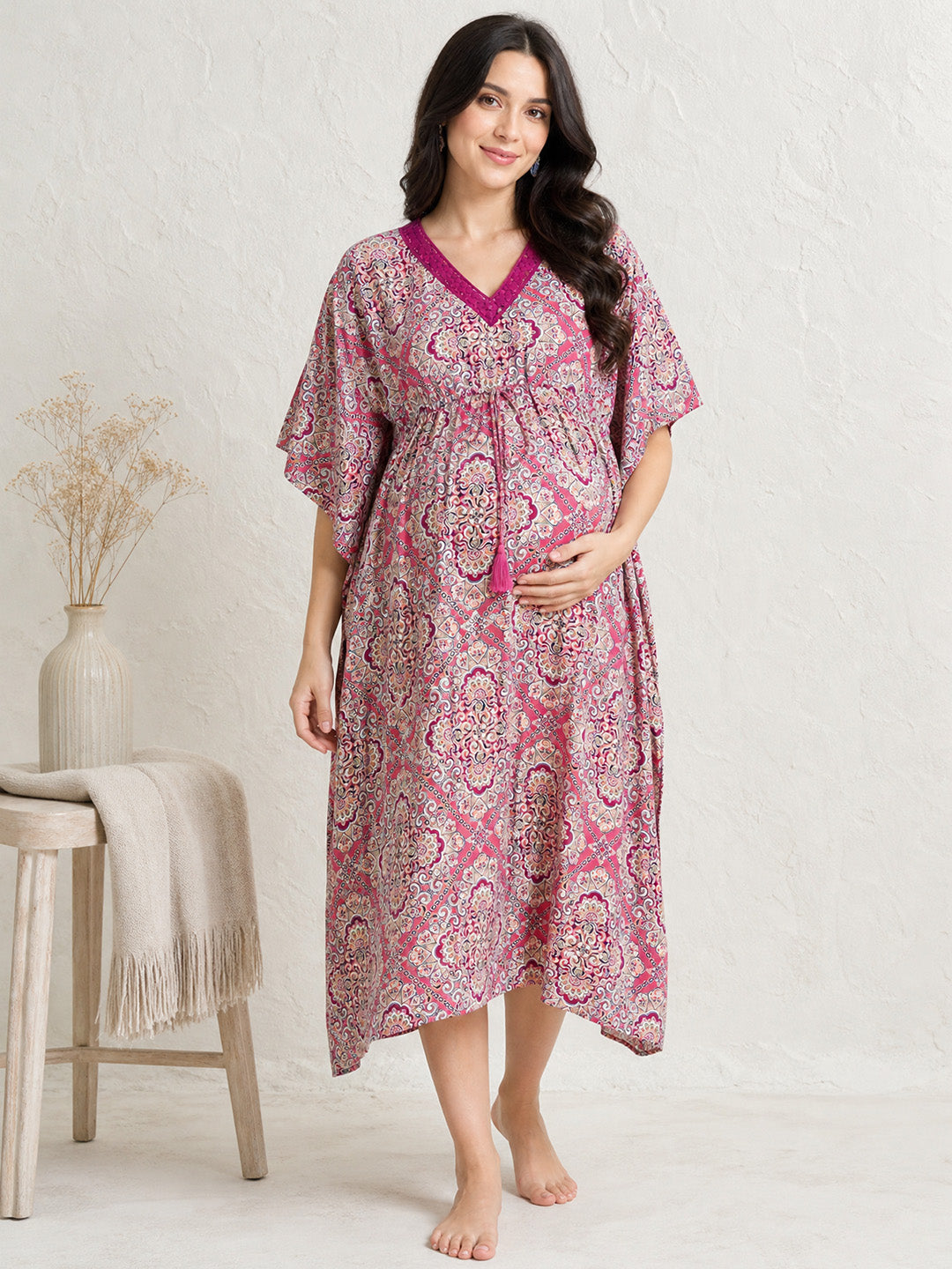 Printed Pink Maternity Kaftan