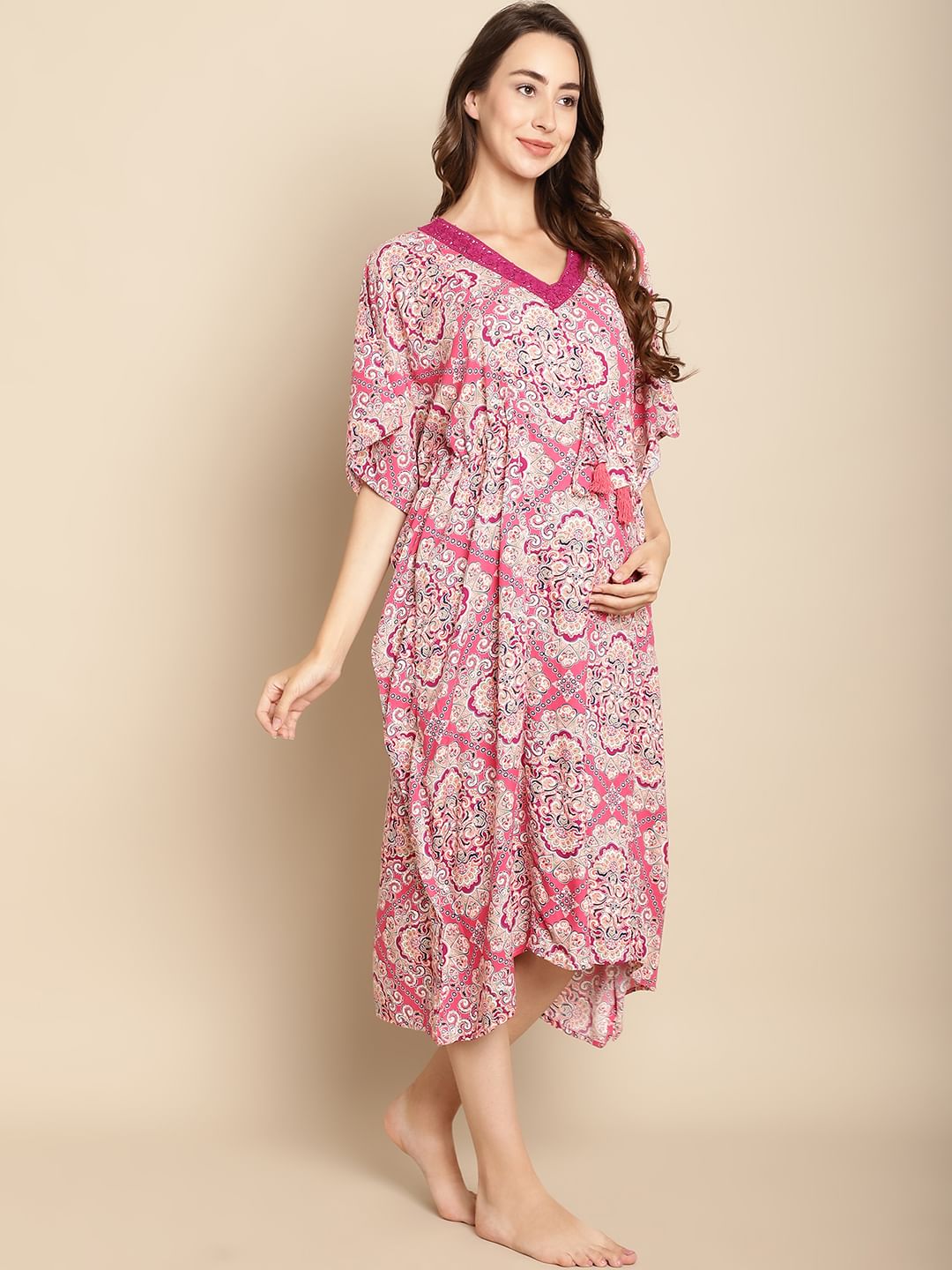 Printed Pink Maternity Kaftan