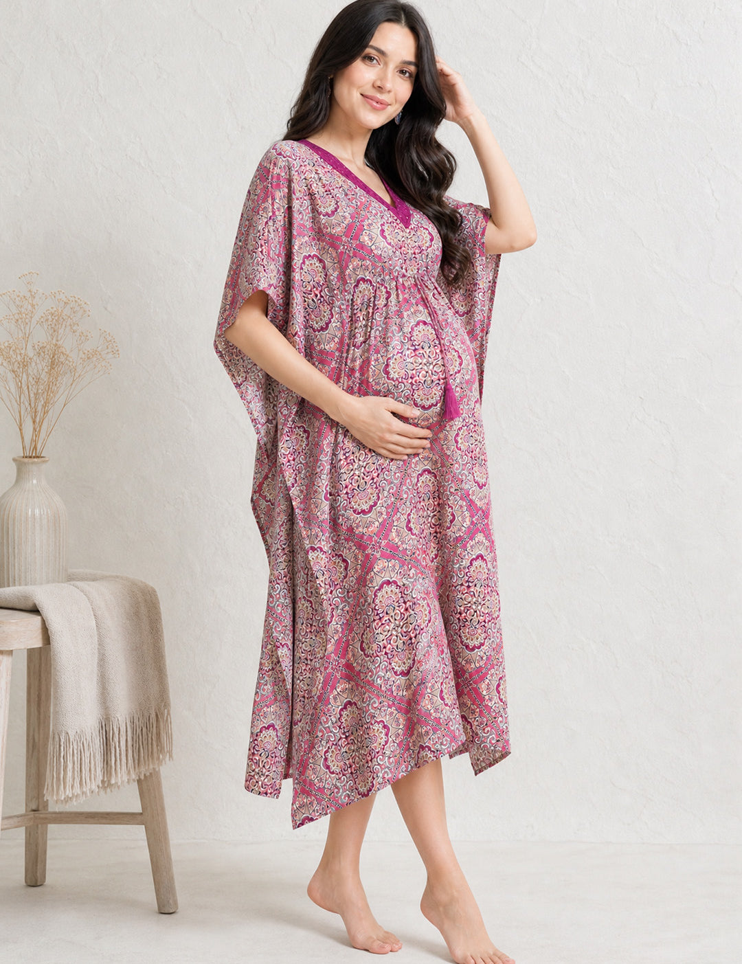 Printed Pink Maternity Kaftan