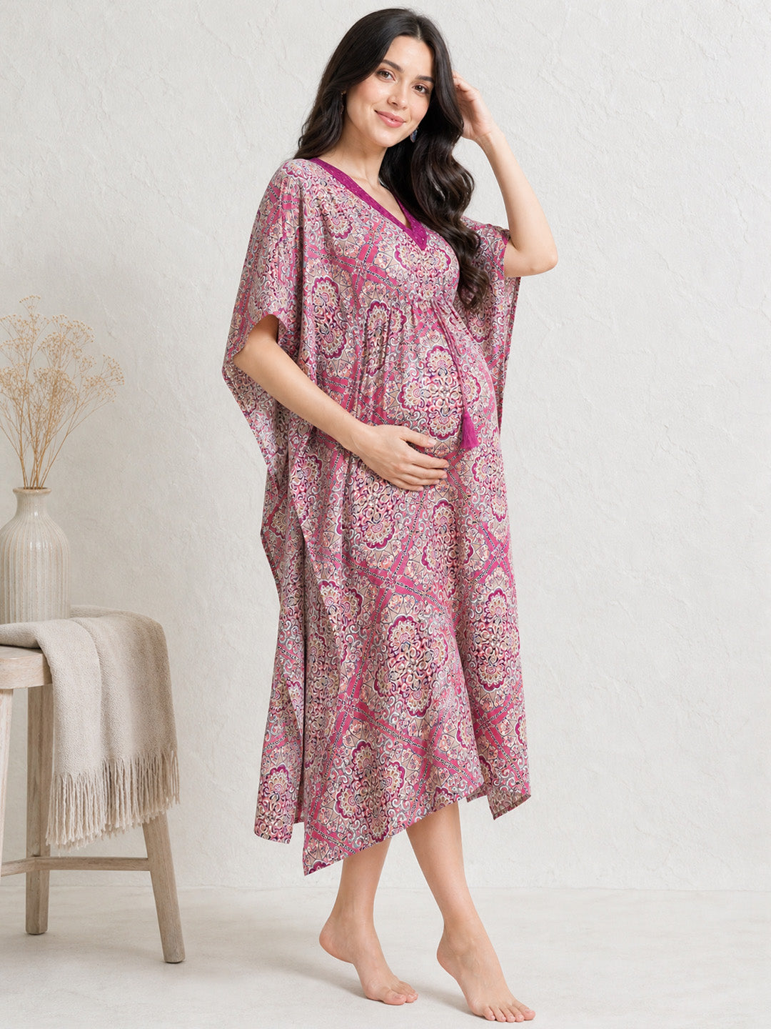 Printed Pink Maternity Kaftan