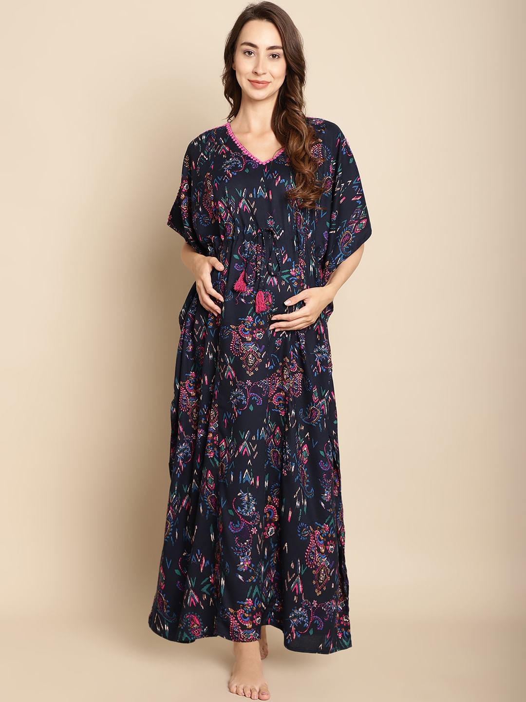 Floral Navy Blue Maternity Kaftan