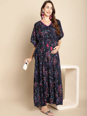 Floral Navy Blue Maternity Kaftan