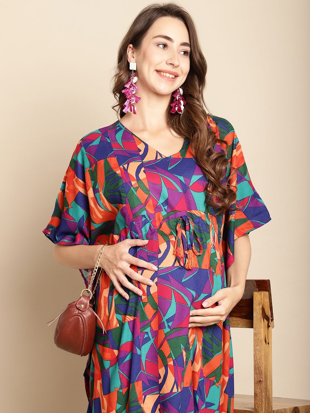 Abstract Print Multi Colour Maternity Kaftan