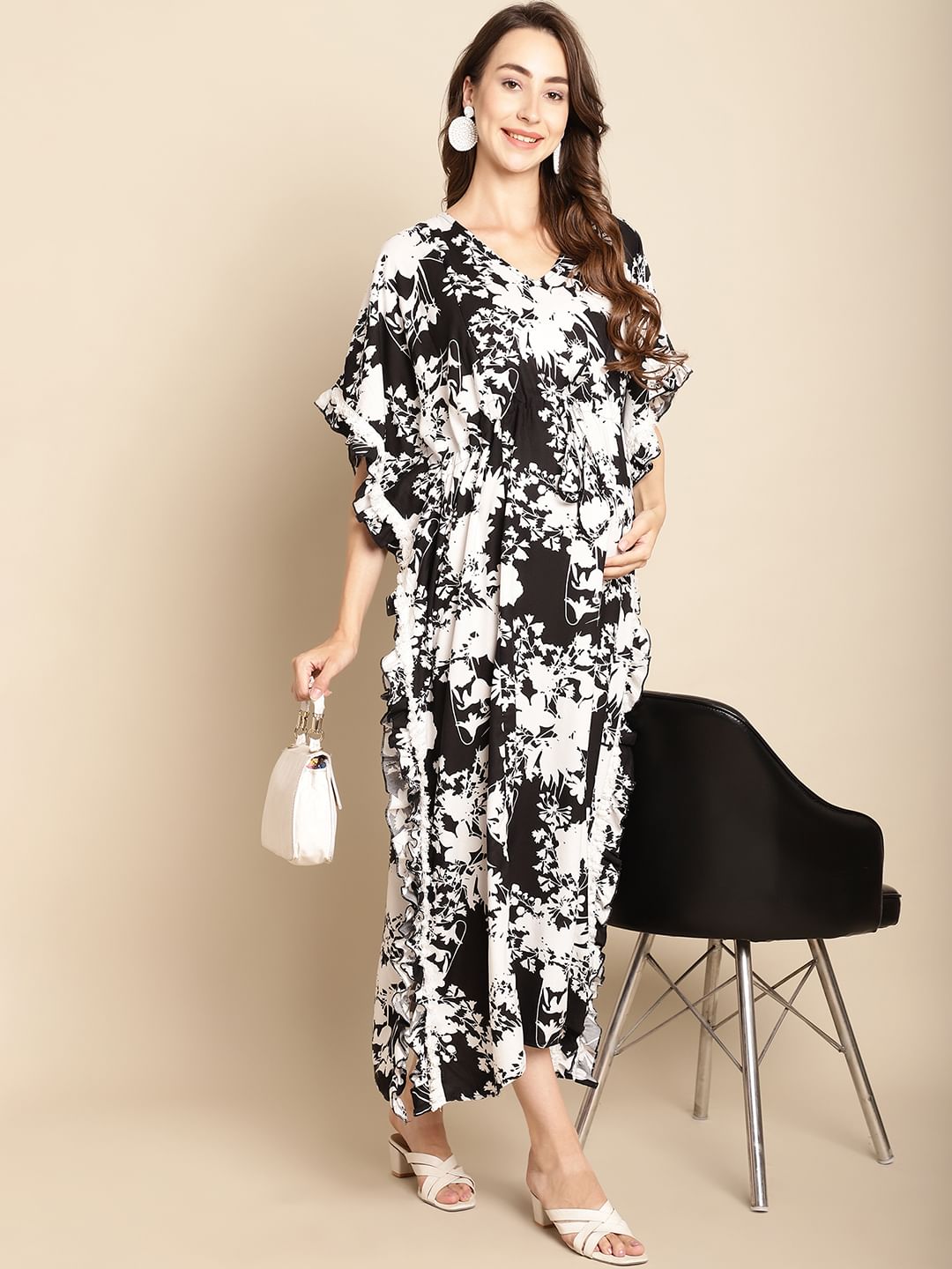 Floral Black Maternity Kaftan