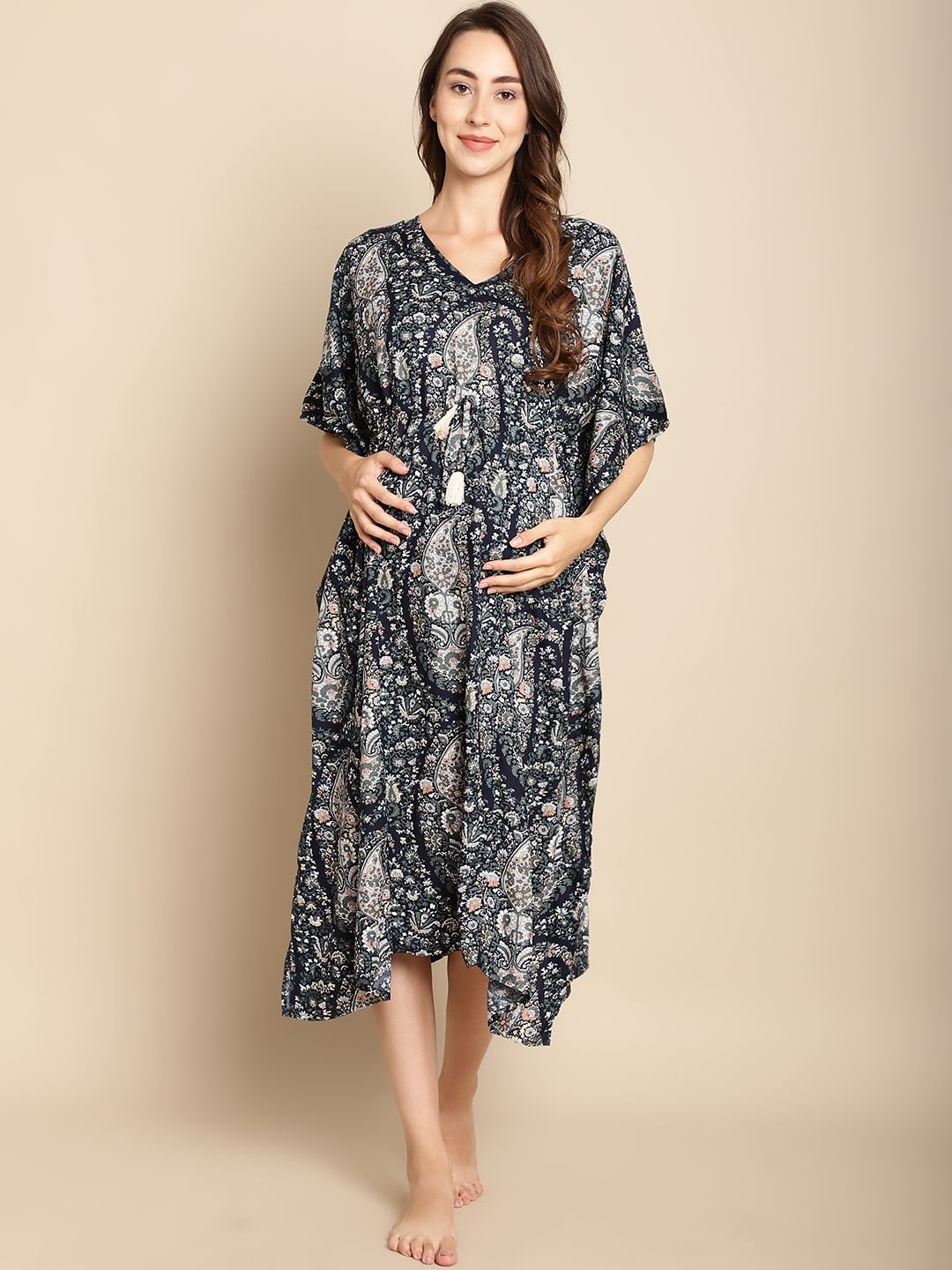 Paisley Navy Blue Maternity Kaftan