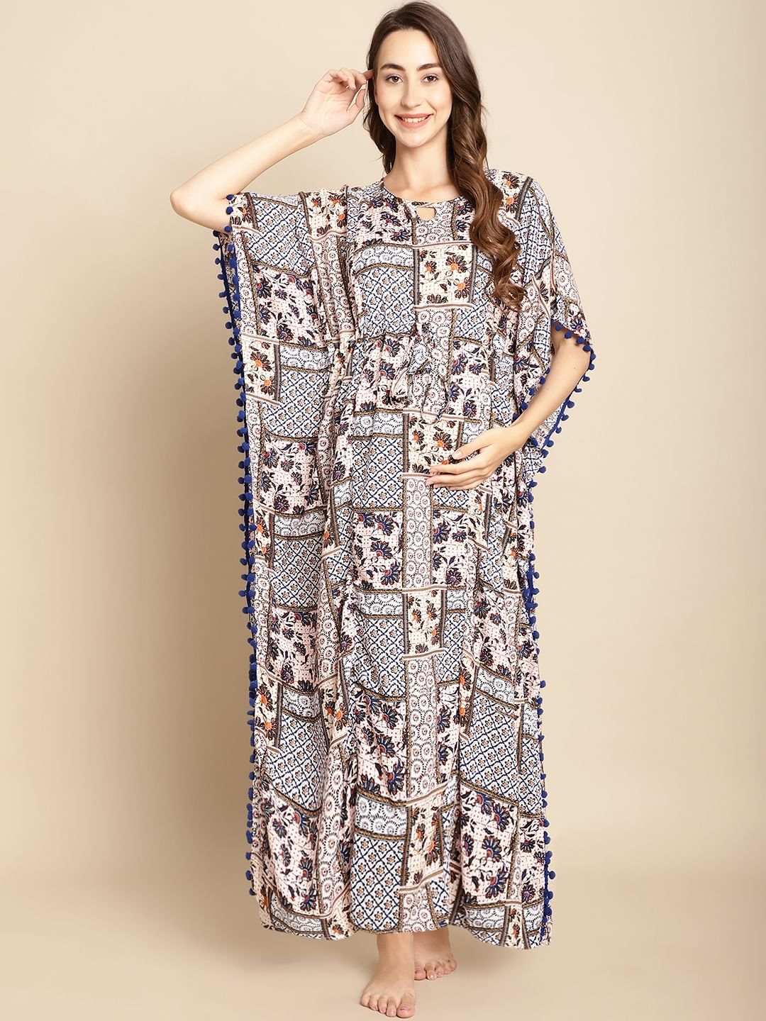 Abstract Print Blue Maternity Kaftan