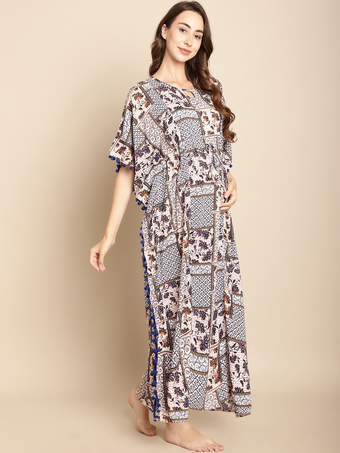 Abstract Print Blue Maternity Kaftan